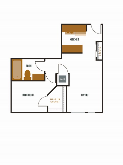 Floor plan for 1 bed, 1 bath, 742 sqft